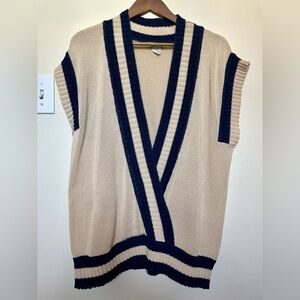 Vintage Anne Klein ll Cotton Navy and White Women's V Neck Sweater Vest